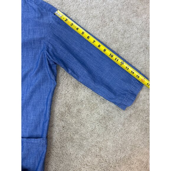 Eileen Fisher Blue Open Front Long Cardigan Jacket S/P Cotton Tencel Lagenlook - Picture 12 of 13